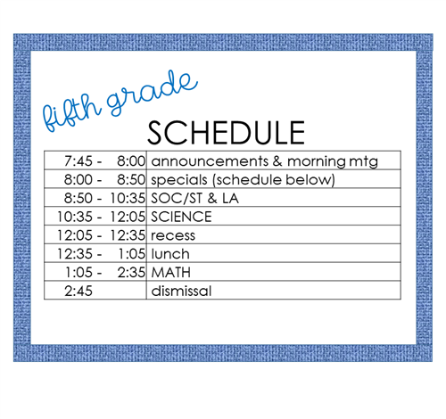 5th grade daily schedule 